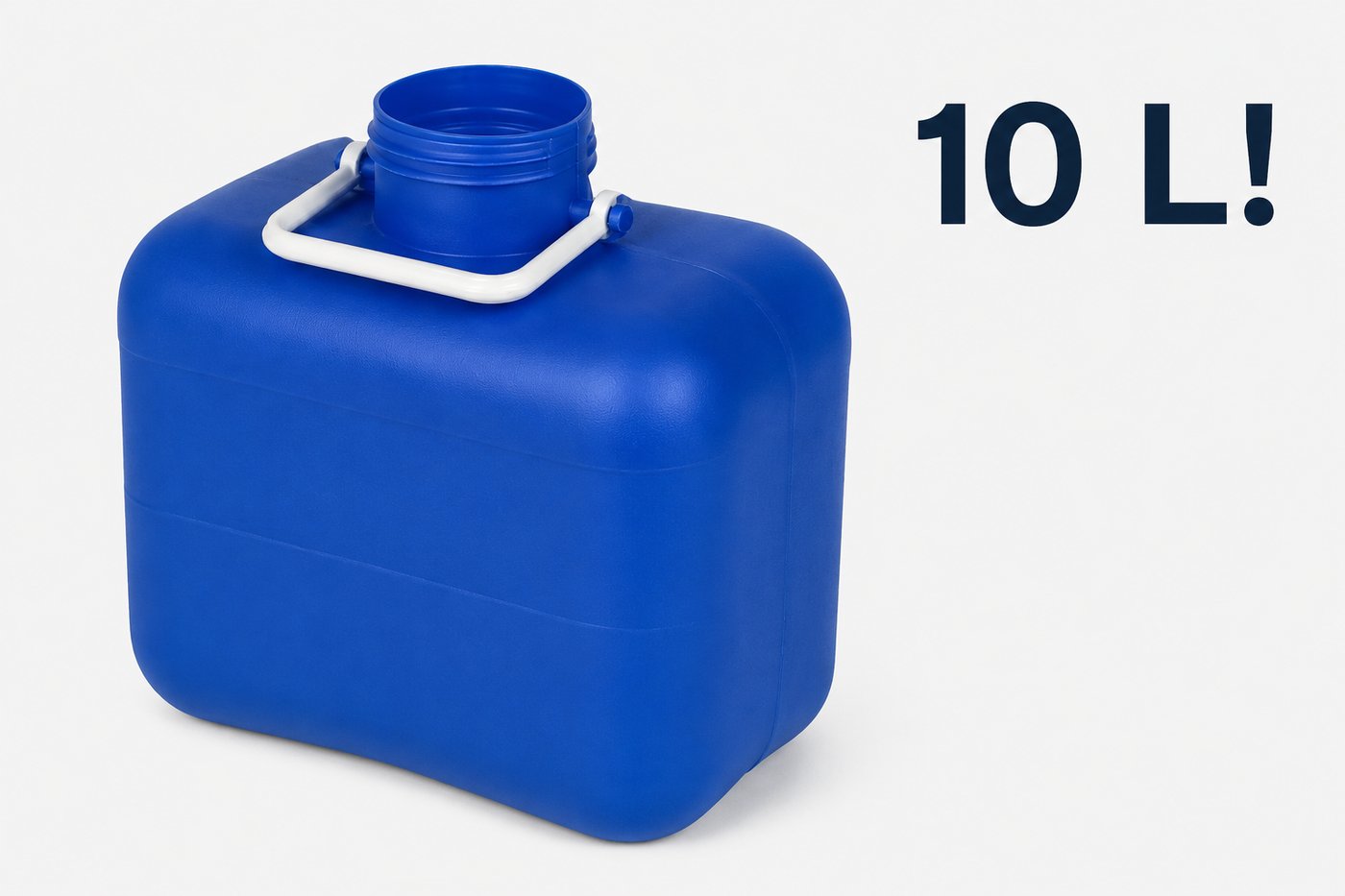 Blauer 10-Liter-Urinkanister mit weißem Tragegriff und großer Einfüllöffnung